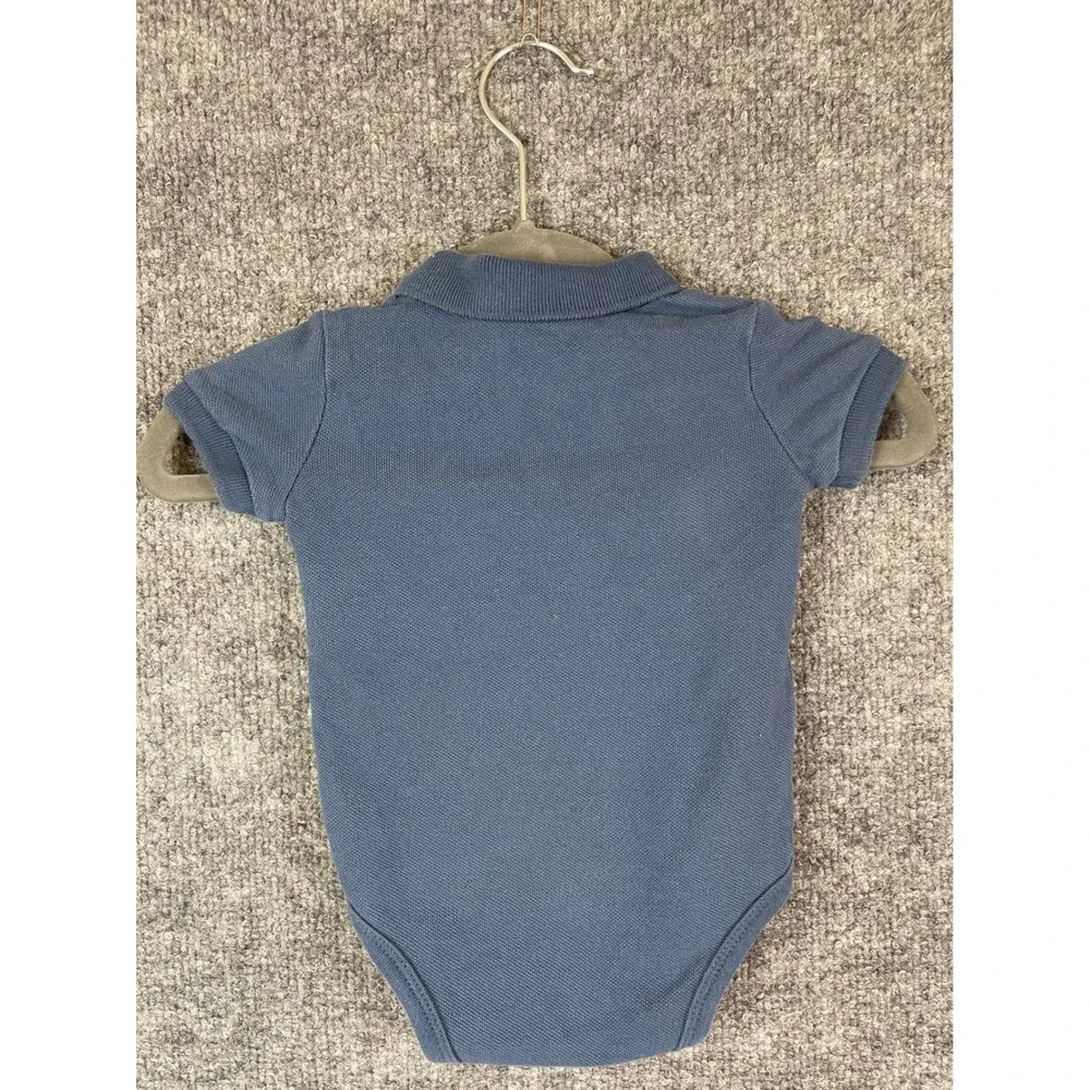 Ralph Lauren Polo Bodysuit Baby 3M Blue Short Sleeve Pique Pony